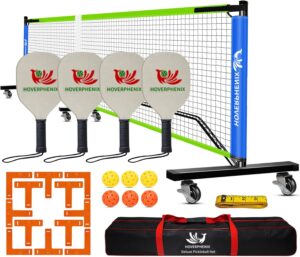 Hoverphenix Pickleball Net for Driveway, 22FT Regulation Size Pickleball Net with Paddles Set of 4, Pickleballs and Carry Bag for Outdoor Indoor Game