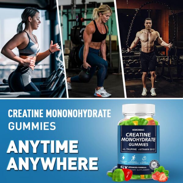 Creatine Monohydrate Gummies 5g for Men & Women, Creatine Gummy for Muscle Strength, Energy Boost, Workout Supplement, 3 Pack, Vegan
