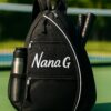 Personalized Pickleball Sling Bag Custom Paddle Backpack with Name or Logo Lightweight Durable Sports Gear Bag for Men Women Adjustable Strap Water Bottle Pocket Fence Hook Storage