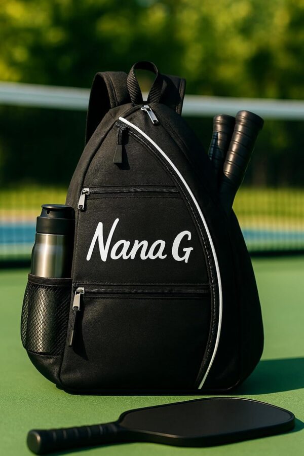 Personalized Pickleball Sling Bag Custom Paddle Backpack with Name or Logo Lightweight Durable Sports Gear Bag for Men Women Adjustable Strap Water Bottle Pocket Fence Hook Storage