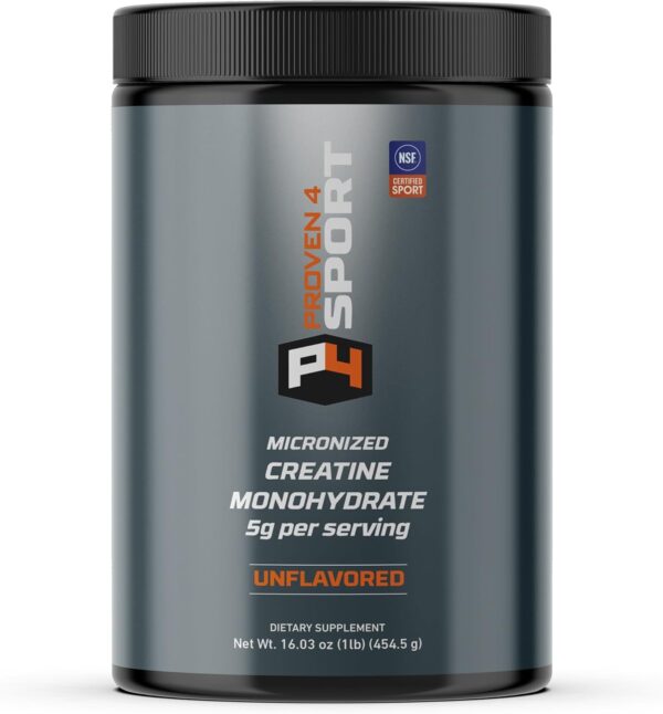 Proven4 Creatine Monohydrate Micronized Powder - NSF Certified for Sport® Supports Muscle Strength, Performance & Recovery from Exercise, Unflavored 16 Oz - 90 Servings