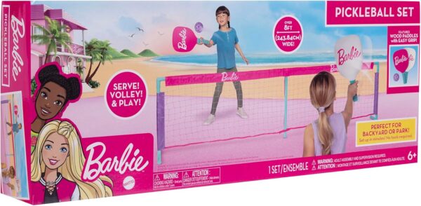 Barbie Kids Pickleball Set – Includes 2 Paddles, 1 Ball & Net – Portable Outdoor/Indoor Pickleball Game for Girls – Backyard, Driveway, Beach, Park, or Home Play