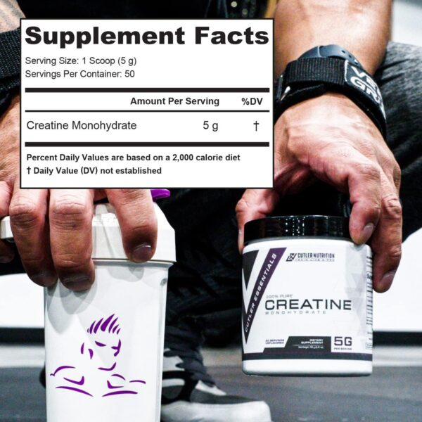 Cutler Nutrition Pure Creatine Monohydrate - 5g Per Serving 50 Servings - Premium Muscle Builder Enhances Strength Performance & Recovery - Unflavored for Easy Mixing