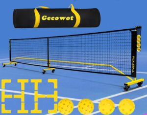 Portable Pickleball Net with Wheels, Regulation Size 22 FT & Half Court 11 FT, Steady Metal Frame Pickleball Set for Driveways, Indoor & Outdoor with Court Markers,Ball Holder,Carry Bag,4 Pickle Balls