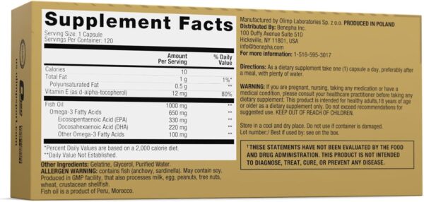 Gold Omega 3 Sport Edition - Pack of 120 Capsules, Quality Omega 3, Immunity Booster Cold-Water Fish Oil Ensuring 65% Content for Optimal Performance Ideal for Athletes