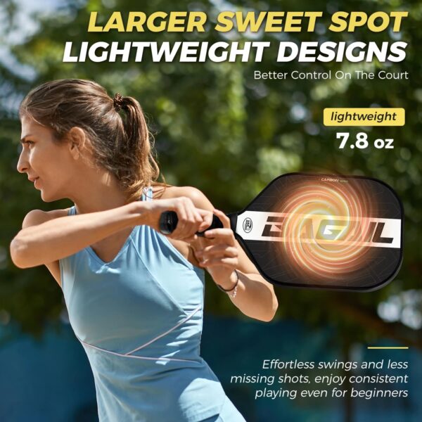 BAGAIL Pickleball Paddles, USAPA Carbon Fiber Pickleball Sets, Lightweight Pickle Ball Rackets, Graphite Textured Surface, 16mm Honeycomb Core for Ultimate Spin and Control, Include 4 Balls and 1 Bag