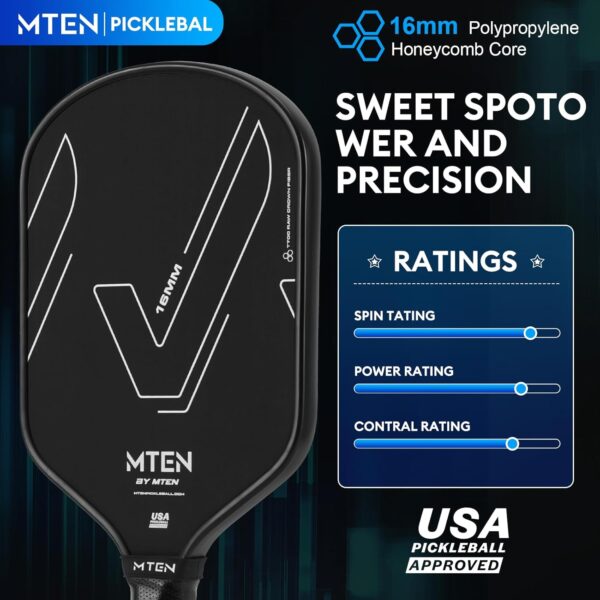 Pickleball Paddles, Raw Carbon Fiber Pickleball Paddle, USAPA Approved T700 Pickleball Rackets, 16MM Thermoformed Carbon Fiber Core, Black Fiberglass Paddles Designed