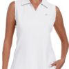 MoFiz Women Racerback Sleeveless Golf Polo Shirts V-Neck Collarless Tennis Running Tank Tops Quick Dry Athletic Casual