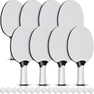 Junkin 8 Pieces Table Tennis Paddles Kit Professional Rackets Set Portable Composite Rubber Table Tennis Racquets with 8 Balls for Indoor and Outdoor, Gray