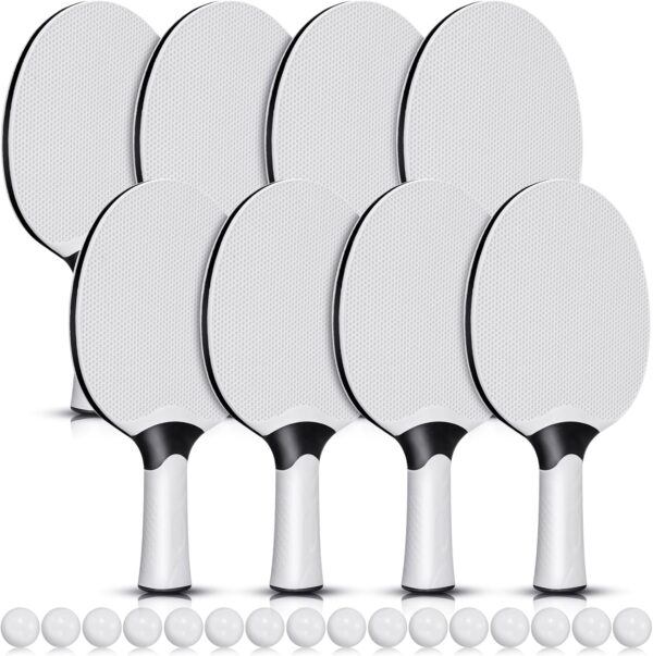 Junkin 8 Pieces Table Tennis Paddles Kit Professional Rackets Set Portable Composite Rubber Table Tennis Racquets with 8 Balls for Indoor and Outdoor, Gray