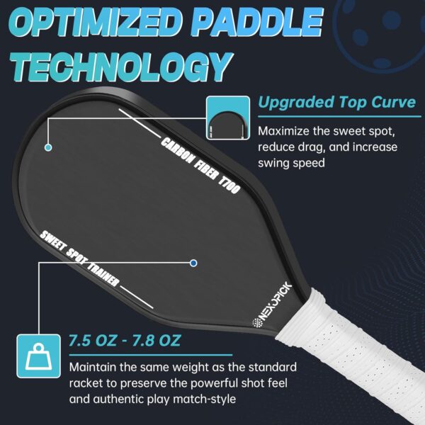 Pickleball Training Paddle, Sweet Spot Pickleball Trainer, T700 Raw Carbon Fiber with Frosted Surface, 16mm Core Mini Pickle Ball Practice Paddle, Extra Long Handle for Shot, Swing Training