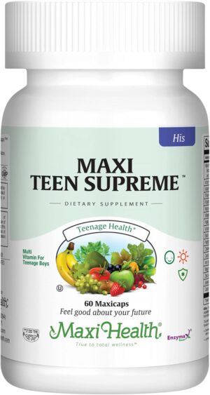 Maxi Health Teen Supreme HIS Vitamins for Teen Boys (60) - Teen Multivitamin for Young Men Ages 12 17 - Daily Teen Vitamins for Nutrition, Energy, Immune Support, Antioxidants & Teen Boy Needs