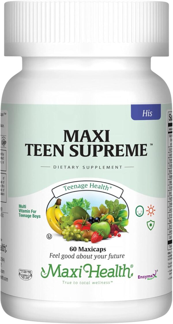 Maxi Health Teen Supreme HIS Vitamins for Teen Boys (60) - Teen Multivitamin for Young Men Ages 12 17 - Daily Teen Vitamins for Nutrition, Energy, Immune Support, Antioxidants & Teen Boy Needs