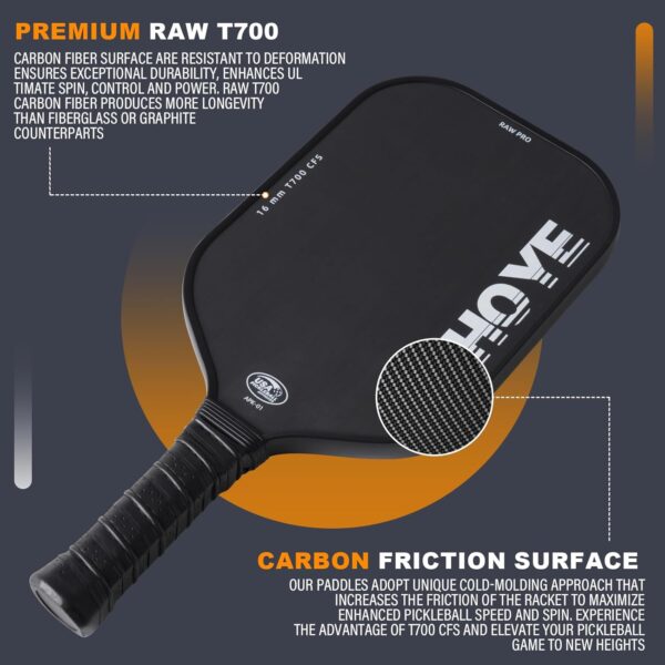 Aihoye PRO Pickleball Paddles- Raw T700 Carbon Fiber Textured Surface (CFS) with High Grit & Spin, Pickleball Paddles with 16MM Polypropylene Honeycomb Core, USAPA Approved