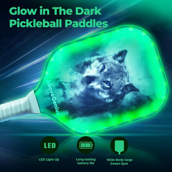 LED Light Up Pickleball Paddles Set of 2,Glow in The Dark,USAPA Approved Fiberglass Lightweight Pickleball Racket,2 Outdoor Balls & 1 Carrying Bag Gifts for Women Men Beginners