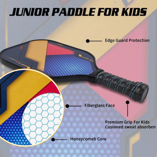 MYKUJA Kids Pickleball Paddles Set of 2 - Child Size Pickleball Set of 2 for Kids - Fiberglass Youth Pickle Ball Paddle Set with Bag - Pickleball Gifts for Children Under 12