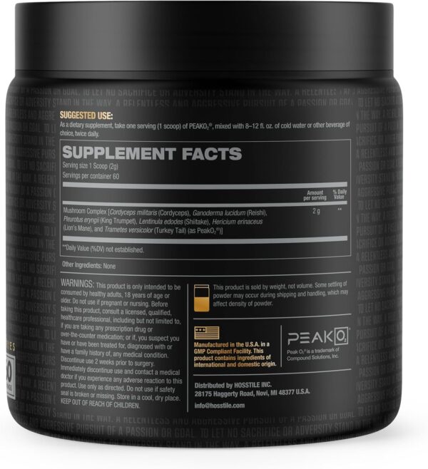 HOSSTILE PeakO2 Organic Mushroom Blend, Workout Supplement for Athletes, Improves Endurance, Power Output & Performance, Pre Workout Supplement, Vegan-Friendly, Unflavored, 60 Servings