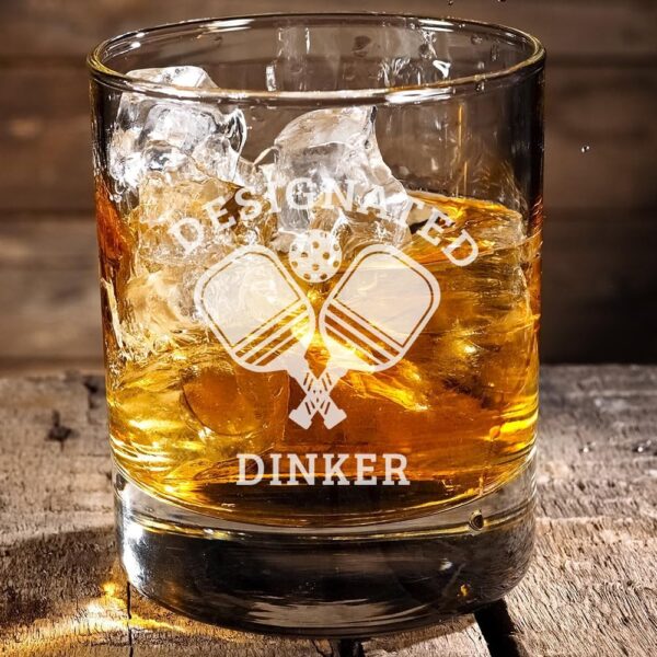 Designated Dinker - Funny Pickleball Birthday Present Idea for Women Men - Hilarious Gifts for Sports Dink Player Dad Mom Uncle Aunt Boyfriend Girlfriend Coach - 11oz Bourbon Scotch Whiskey Glass