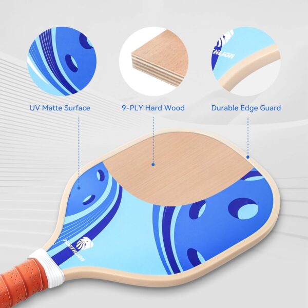 Pickleball Paddles Set of 4 UV Surface with 4 Pickleball Balls and Bag, Lightweight Polymer Honeycomb Non-Slip Grip for Beginners and Pros
