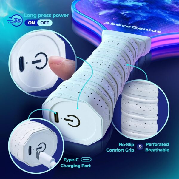 LED Light Up Pickleball Paddles Set of 2,2 Glow in The Dark Pickleball Paddles with Different RGB Color Lighting,2 Outdoor Balls,1 Carrying Bag,Pickleball Racket Gifts for Women Men