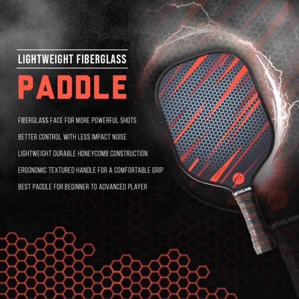 JP WinLook Premium Pickleball Paddles Set of 2 – Fiberglass Pickle Ball Rackets - for Women & Men - for Indoor or Outdoor - Professional Pickleball Racquets, Pickleballs, Bags & Equipment