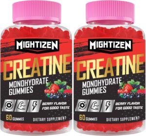 Creatine for Men & Women Creatine Monohydrate Gummies, Creatine Monohydrate per Serving with Taurine & Vitamin B12, Pre-Workout for Max Strength, Energy & Endurance - 2 Pack