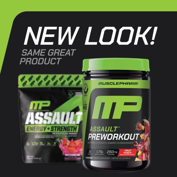 Muscle Pharm Assault Energy & Strength Pre Workout Powder for Men & Women with Beta Alanine, Caffeine, Creatine & Betaine Anhydrous, Pre-Workout Supplements, 30 Servings, Fruit Punch Flavor