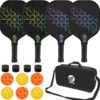 Pickleball Paddles Set of 4, USAPA Approved Carbon Fiber Pickle Ball Paddle (CHS), Polypropylene Honeycomb Core, Anti Slip Sweat Absorbing Grip, 4 Replacement Soft Grip, 6 Pickleball, Bag