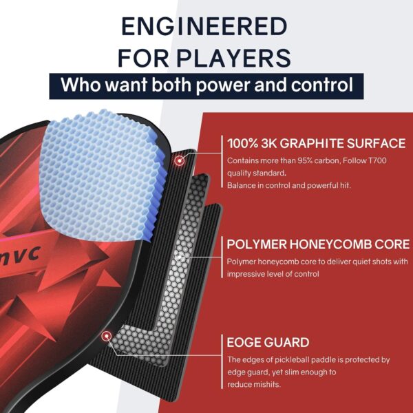 Pickleball Paddles Set, Lightweight Set of 2 Pickleball Paddles, 3K Carbon Fiber, Graphite Pickleball Paddle Face, Honeycomb Core, 4 Pickleball Balls, 1 Carry Bag for Women Men
