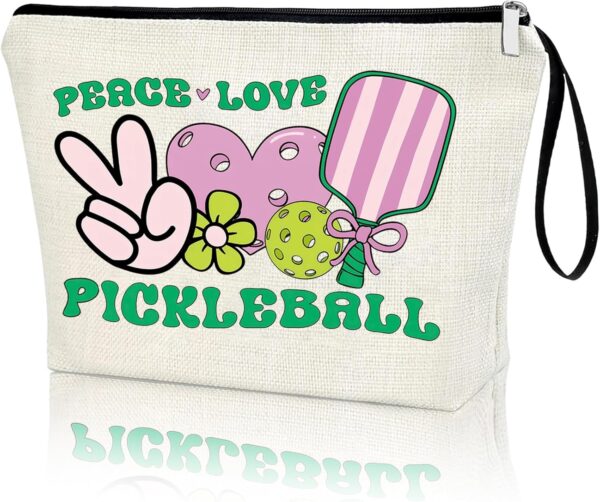 Pickleball Lover Makeup Bag - Gift for Mom, Player, Coach, Team - Cosmetic Pouch for Women, Her, Teen Girl - Sports Gift for Christmas, Birthday - Peace Love Pickleball