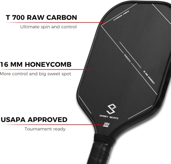 Pickleball Paddles T700 Raw Carbon Fiber Set of 2 High Grade Professional Pickleball Paddles 16mm Honeycomb USAPA Approved