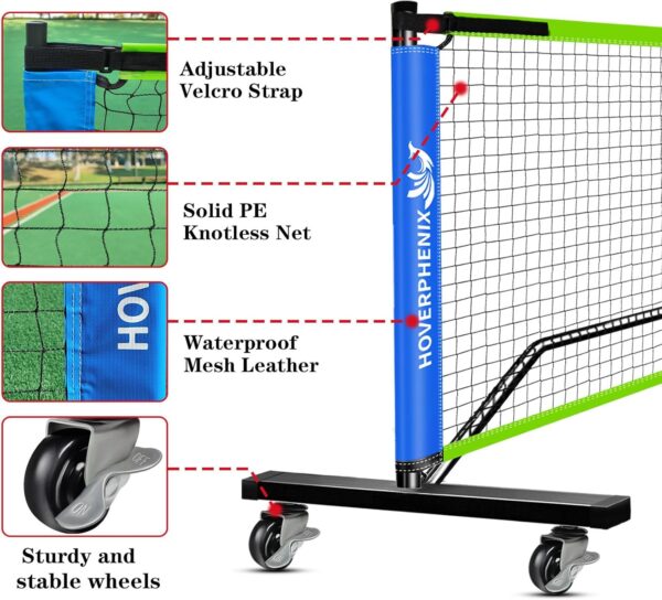 Hoverphenix Pickleball Net for Driveway, 22FT Regulation Size Pickleball Net with Paddles Set of 4, Pickleballs and Carry Bag for Outdoor Indoor Game