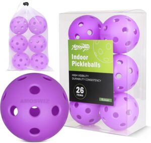 Indoor Pickleball Balls, 6 Pack of 26 Holes Pickleballs, Indoor Pickleballs Set, High Visibility Durable Pickle Balls for Training and Tournament