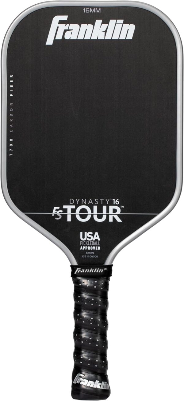 Franklin Sports Pro Pickleball Paddles - FS Tour Series Raw Carbon Fiber T700 - USA Pickleball Approved - Unibody Epoxy Resin Injected Edge - Dynasty + Tempo - 14mm/16mm Core - Gray, Blue + Pink
