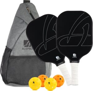 USA Pickleball Approved Pro Graphite Pickleball Paddle Set – Lightweight Carbon Fiber Face with Honeycomb Core for Enhanced Control and Power – Includes 2 Paddles, 4 Balls, and Carry Bag