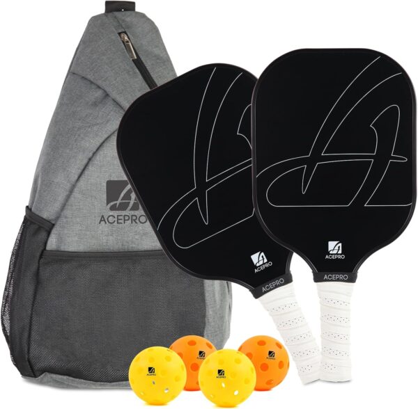 USA Pickleball Approved Pro Graphite Pickleball Paddle Set – Lightweight Carbon Fiber Face with Honeycomb Core for Enhanced Control and Power – Includes 2 Paddles, 4 Balls, and Carry Bag
