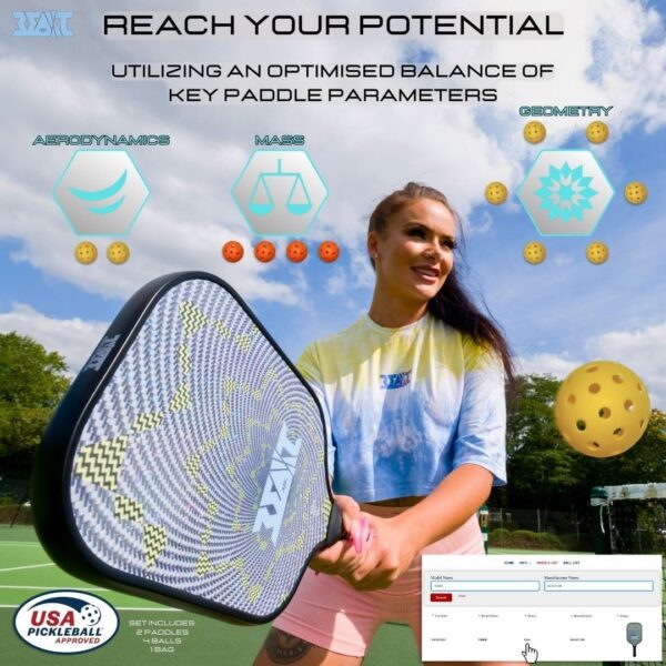 Pickleball Paddles Set of 2, USAPA Approved Pickleball Set, Fiberglass Paddle Bat Surface, Polypropylene Honeycomb Core Pickle Ball Rackets, 4 Balls, Carry Bag