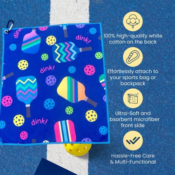 Pickleball Gift, Pickleball Towel, Pickleball Accessories for Women, Microfiber & Cotton Athletic Towels with Carabiner Clip, Pickle Ball Gifts, Pickleball Gear (Blue Dink)