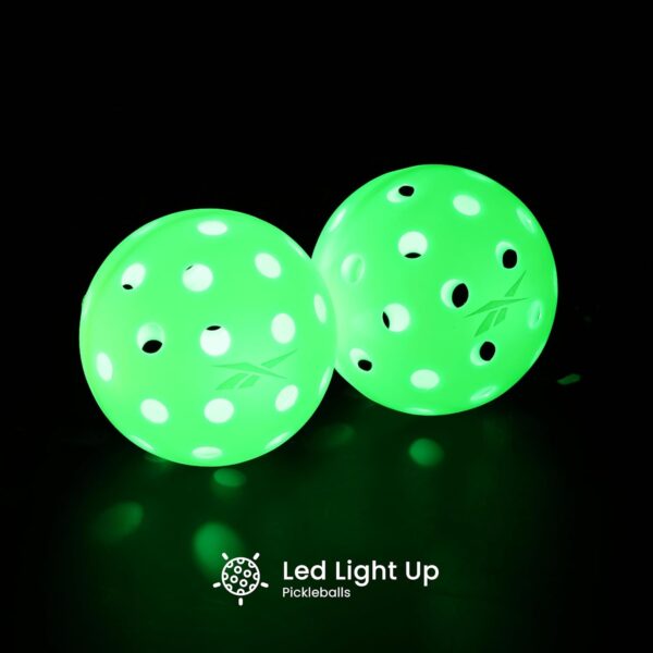 Reebok - LED Pickleball Set for 2, Includes 2 Fiberglass Paddles with 5" Cushion Grip and 2 Light-Up Balls, Perfect for Night Play (Red)