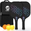 Pickleball Paddles Set of 2, USAPA Approved Carbon Fiber Pickle Ball Paddle (CHS) Polypropylene Honeycomb Core, Anti Slip Sweat Absorbing Grip, 2 Outdoor Pickleball, 2 Indoor Pickleball, Bag
