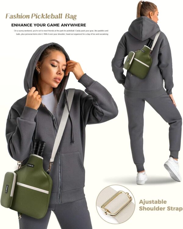 Pickleball Bag, 3-in-1 Mens and Womens Single Pickleball Sling Bag, Adjustable and Removable Sling Bag Water Bottle Bag and Mobile Phone Bag with Fence Hook Zippered Pockets (Bag Only)