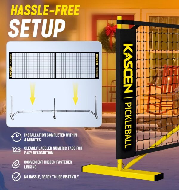 KASCEN Pickleball Net - Pickleball Net for Driveway, 22FT USAPA Portable Pickleball Set with Net, Pickle Ball Net with 4 Pickleballs & Carry Bag, Pickle Ball Net for Outdoor Indoor Court Backyard