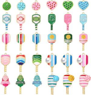 30PCS Pickleball Charms for Jewelry Making, Pickleball Necklace Bracelet Earrings Making Charms Bulk, Enamel pickleball Paddle Pendant Charm for DIY pickleball Accessories Crafts Jewelry Gifts