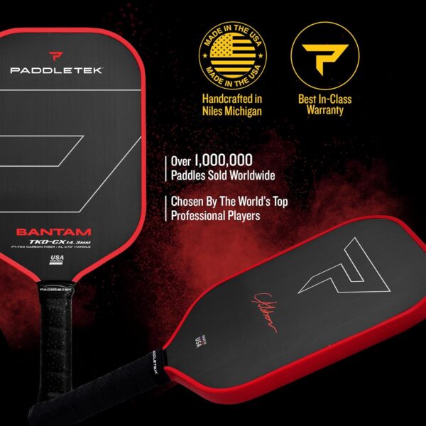 Paddletek Bantam TKO-CX 14.3mm Pickleball Paddles with Polymer Honeycomb Core - Unidirectional Carbon Fiber – Torsional Weighting & High Tack Performance Grip - USAPA Approved - 5.75 Inch Handle