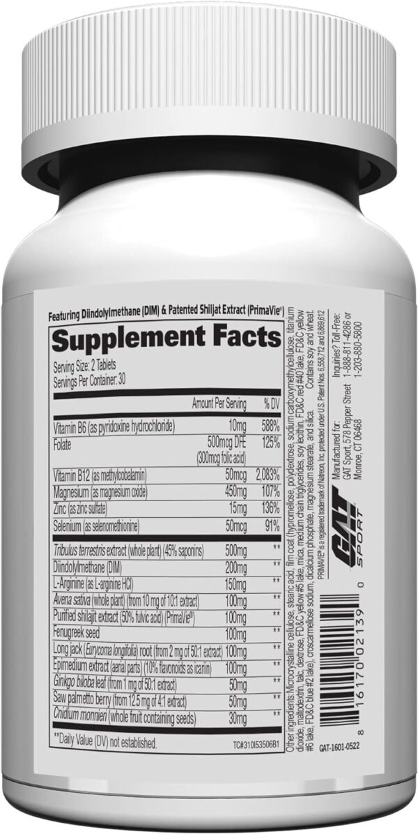 GAT SPORT Testrol Gold ES, Tribulus, DIM, Zinc, Longjack, Fenugreek, Saw Palmetto, Estrogen Balance, 60 Tablets