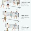 SONGMICS Badminton Net, Height Adjustable Volleyball Net, Pickleball Net for Junior Tennis, Kids, Indoor Outdoor Court, Foldable Nylon Net with Poles 10ft/13ft/16.5ft Wide
