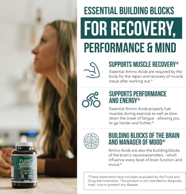 Plant Aminos Organic Essential Amino Acids (EAAs) & BCAA - 100% Plant-Based Raw, Vegan - All 9 Amino Acids with 18 Total Amino Acids (360 Tablets)