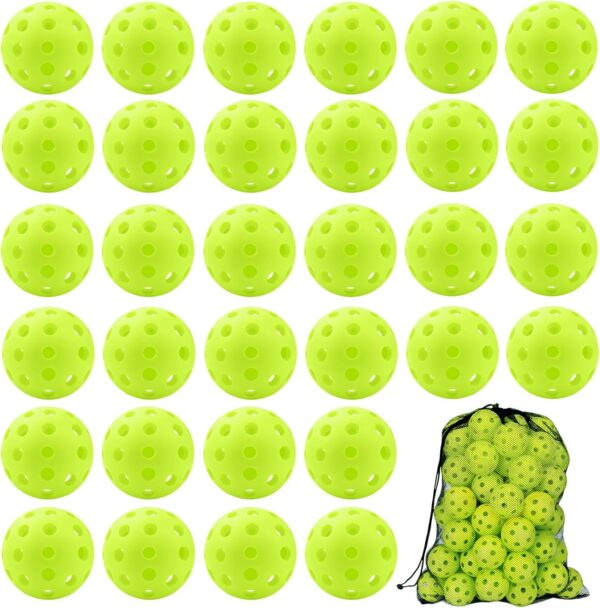 50 Pack Outdoor Pickleball Balls Premium High Elasticity 40-Hole Pickleballs with Mesh Bag for Beginners, Advanced Players, Balanced, High Bounce True Flight, Tournament Play, Family Fun