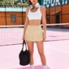MIHOLL Pleated Tennis Skirt for Women with Pockets Shorts Mini High Waisted Athletic Golf Skorts Skirts for Running Casual