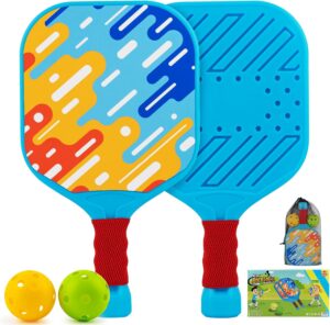 Aywewii Kids Pickleball Paddles Set of 2 – Lightweight, Durable, Ergonomic Grip for Small Hands, Vibrant Designs, Perfect for Ages 4-12, Beach, Pool & Backyard Fun Games, Sports Gift for Kid, Beginner